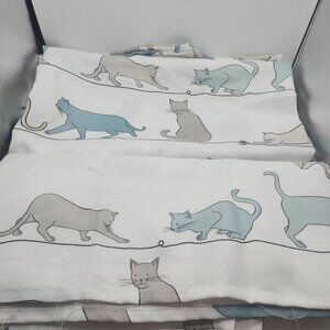 Cat Curtains Set of 2 White Gray Light Blue 68" by 70" Long